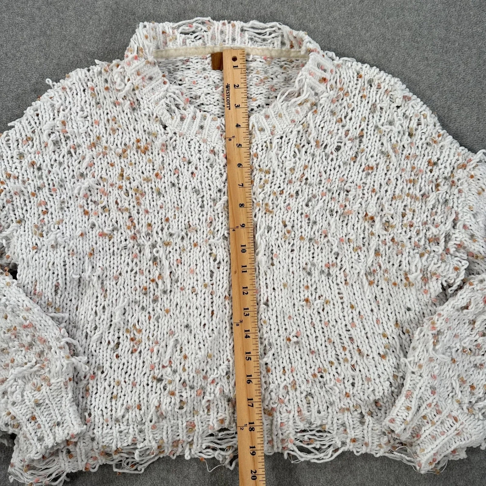 POL Confetti Distressed Fringe Chenille Sweater Size Large Boxy Cropped Knit - Image 6