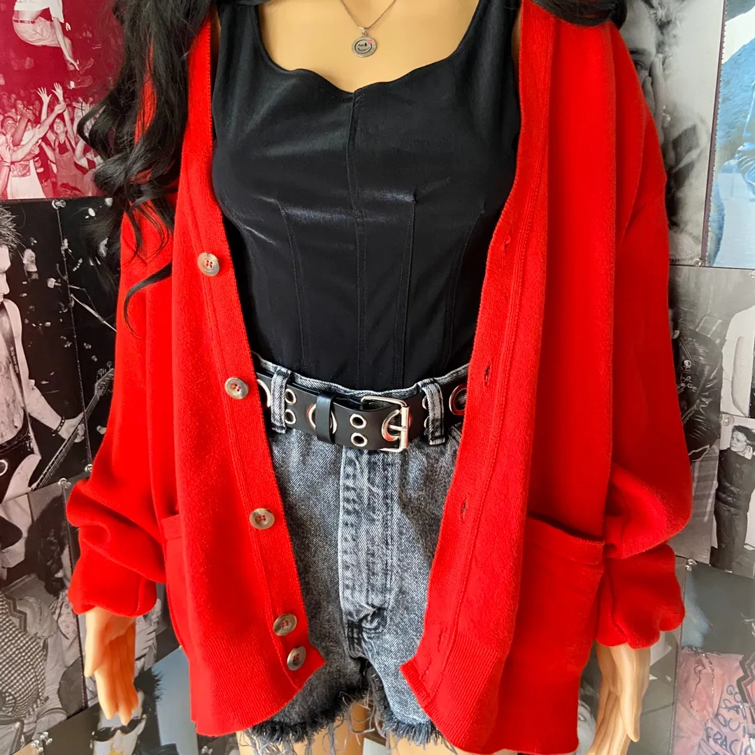 VTG 90s Chunky Red Cardigan 🥰 Size XL - Image 5