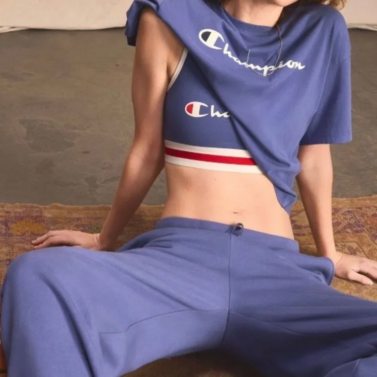 Champion Blue Red White Trim Sports Bra Top Logo Graphic Women M - Image 8