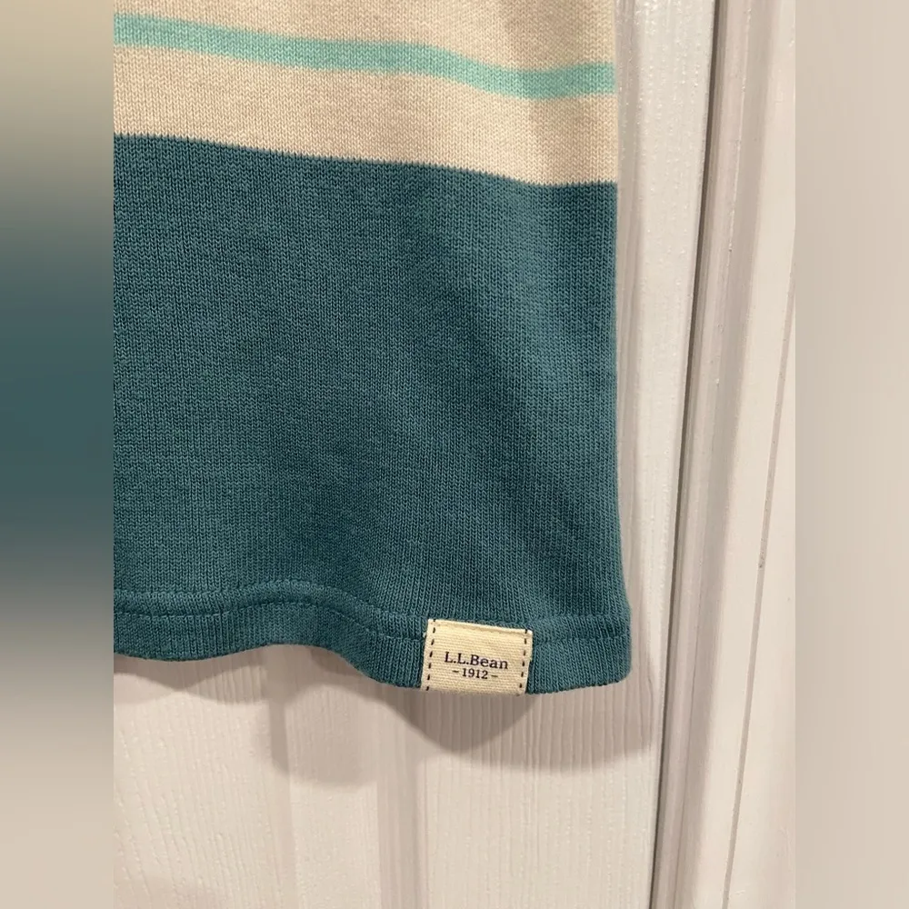 L.L. Bean Size LP Aquamarine Teal Stripe 3/4 Sleeve Knit Heritage Mariner Shirt Green - Image 8