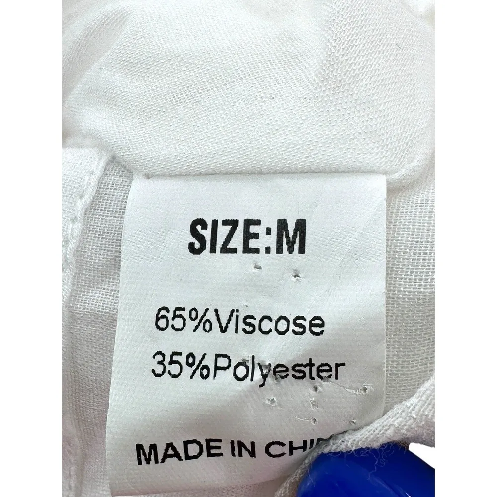 White Puff Sleeve Tie Back Ruffle Hem Mini Dress Medium Coastal Cowgirl Romantic - Image 7