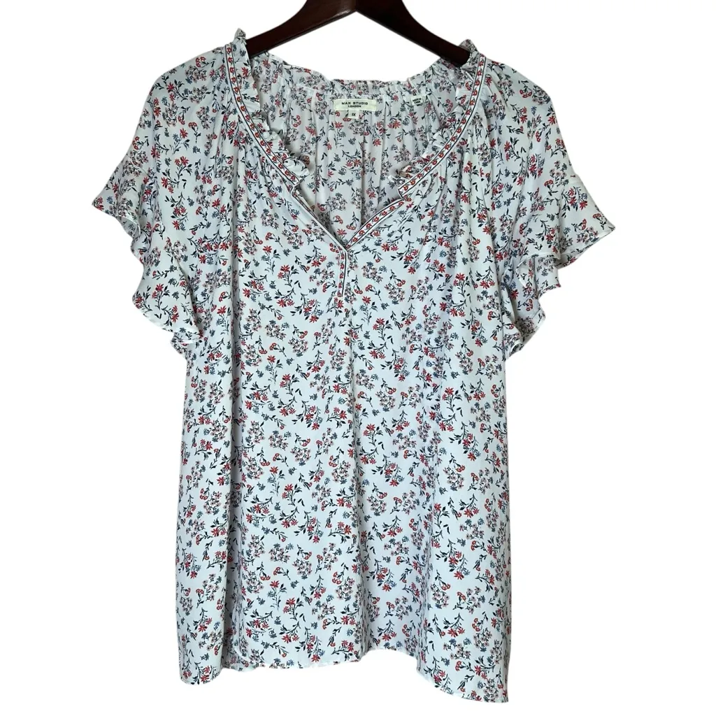 Lot of 2 MAX STUDIO Floral Flutter Sleeve Top Crepe Popover Plus Sz 1X Preppy - Image 6