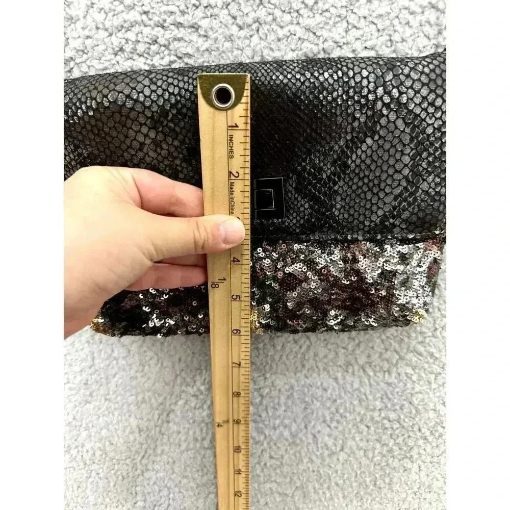 Big Buddha‎ Faux Snake Skin sequin Clutch Purse black Shoulder Chain Strap y2k - Image 5