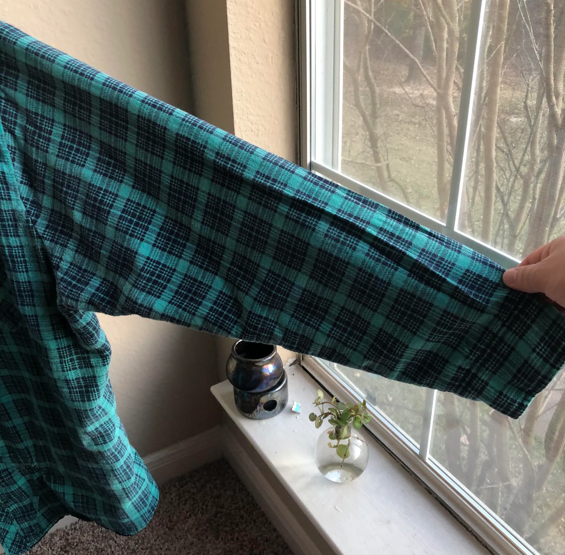 VINTAGE TURQUOISE PLAID FLANNEL JACKET BUTTON UP LINED INSULATED Blue Size XL - Image 6