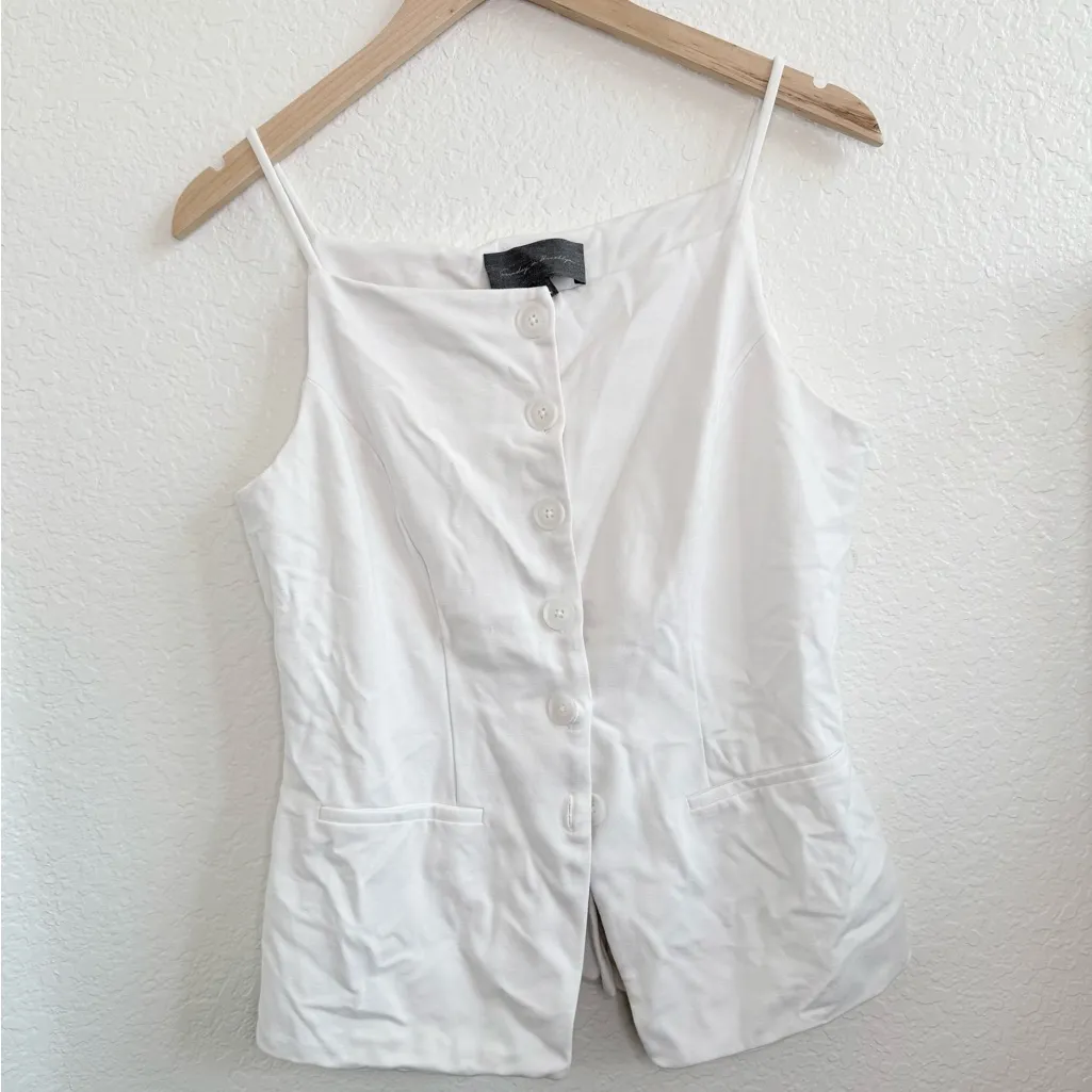 Anthropologie Sunday in Brooklyn Ponte Apron Vest Button Down Top Blouse M White - Image 3