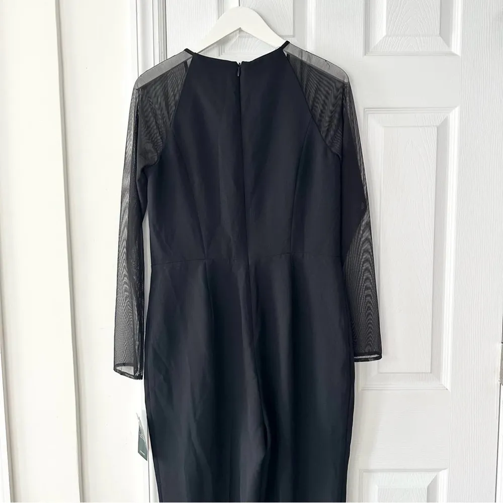 Ralph Lauren Black Sheer Sleeve Deep Neckline Straight Leg Pant Jumpsuit NWT 10 - Image 11