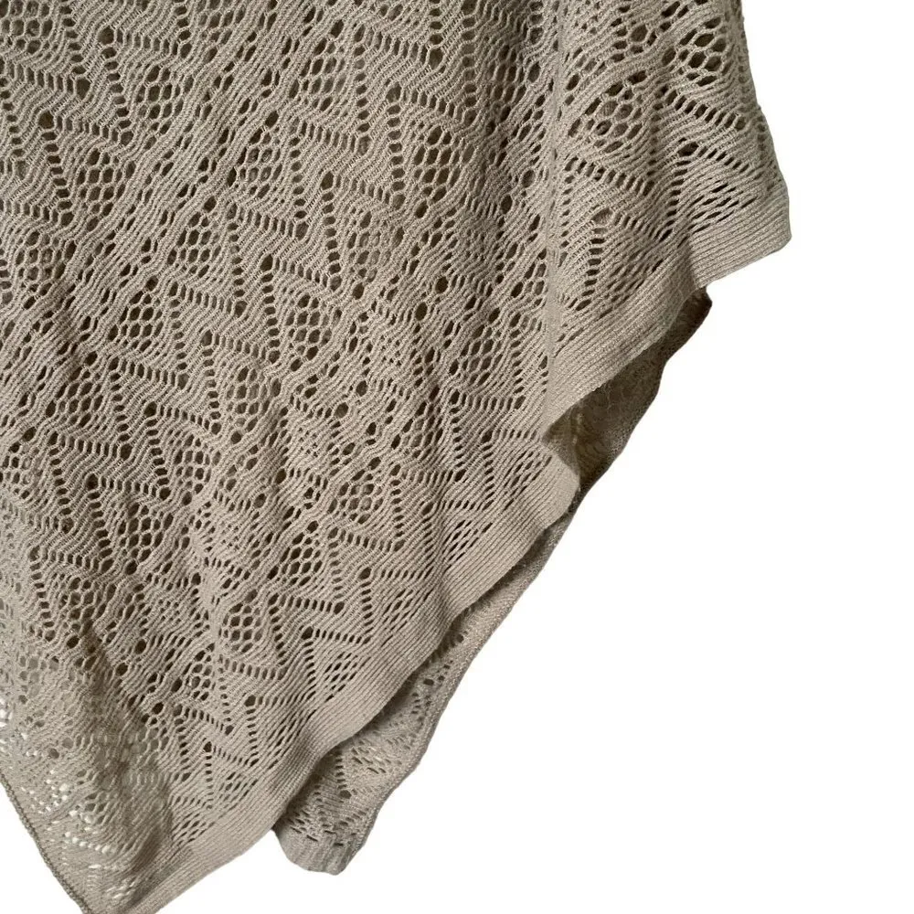 Britt's Knit tan crochet knit lightweight poncho geometric casual vneck top boho - Image 3