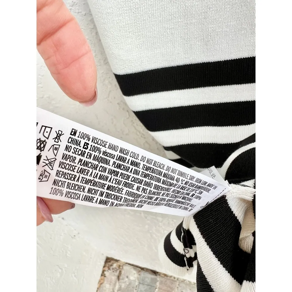 NWOT English Factory Short Sleeve Ruffle Lace Up Stripe Mini Dress White Women S - Image 7