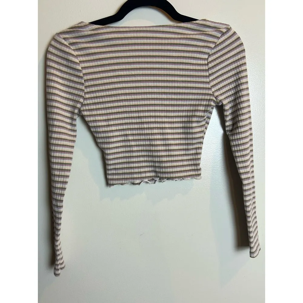 PAC Cares PacSun Size XS Cropped Ribbed 90s Y2K Top Muted Purple Green Beige - Image 4