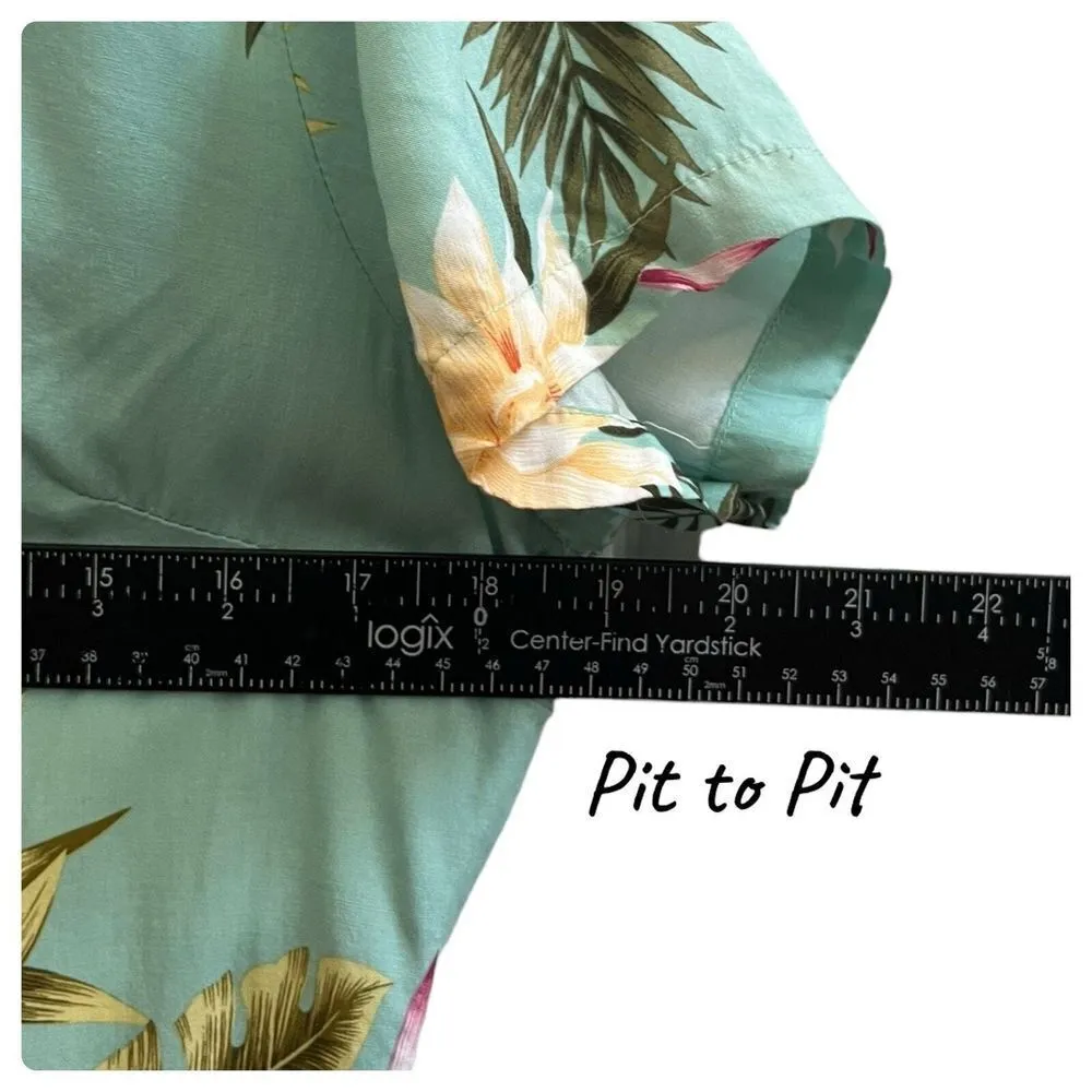 Two Palms Women's Tropical Floral Print Coconut Button Blouse XS Hawaii Resort Green - Image 9
