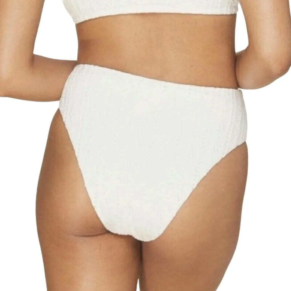 Andie 90s High Waisted Bikini Bottom Coconut (White / Cream) Textured S New - Image 4