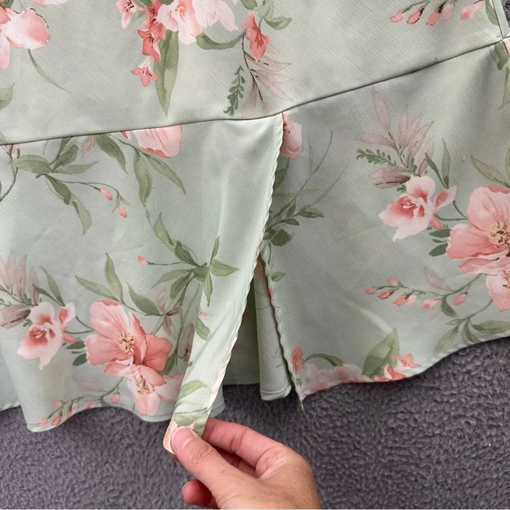 Vtg Y2K Alfred Dunner Midi Skirt Floral‎ Fairy Boho Cottage Retro Chiffon Wmn 12 Green - Image 2