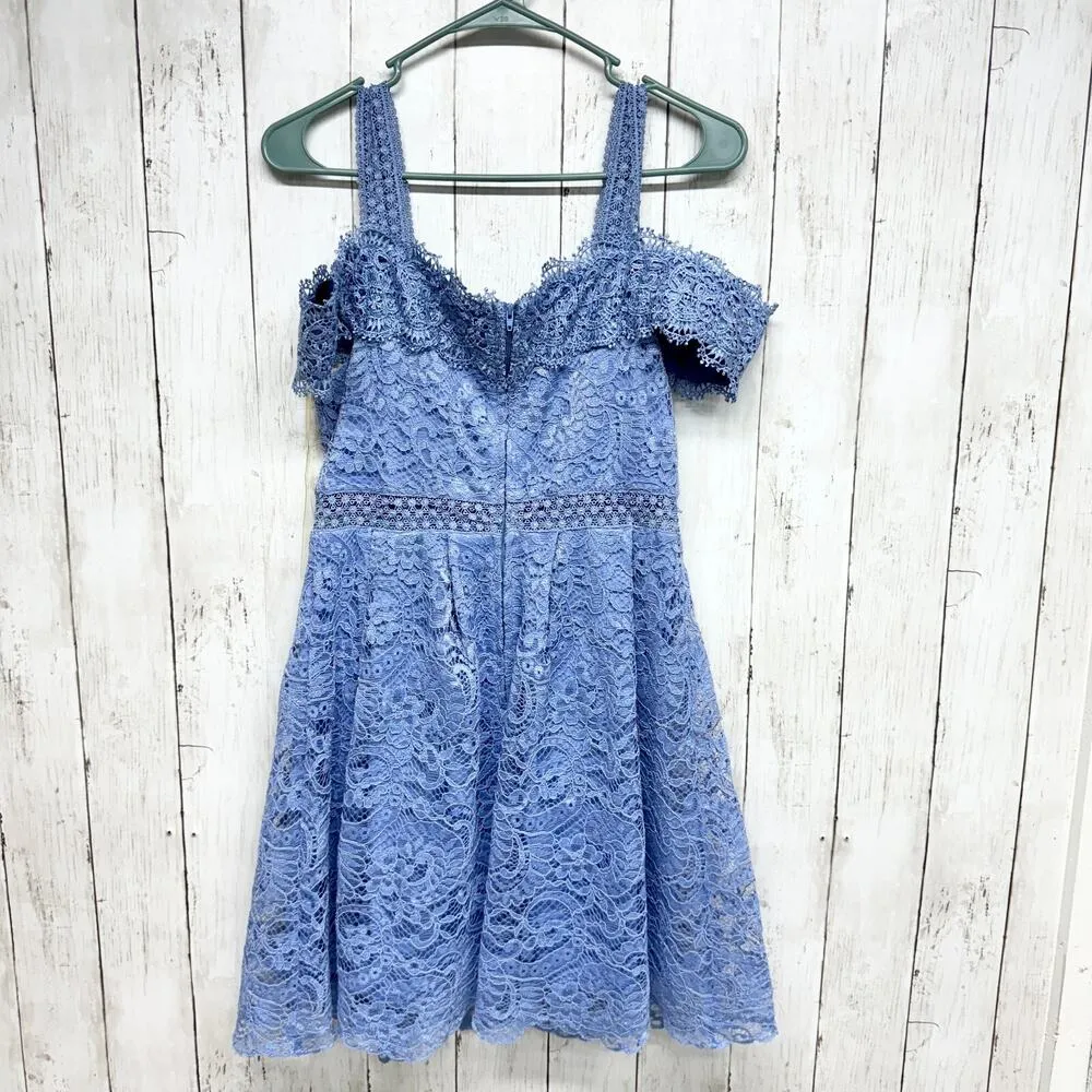 Francesca’s Dress Women Size M Periwinkle Off Shoulder Blue Lace Mini Fairy Size M - Image 6