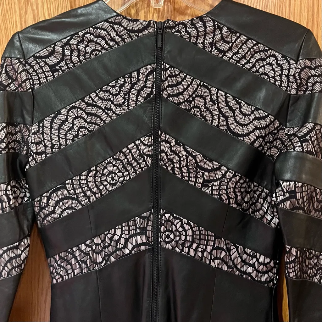Armani Exchange A/X 100% Lamb Leather & Lace Long Sleeve Mini Dress Black Size 4 - Image 10