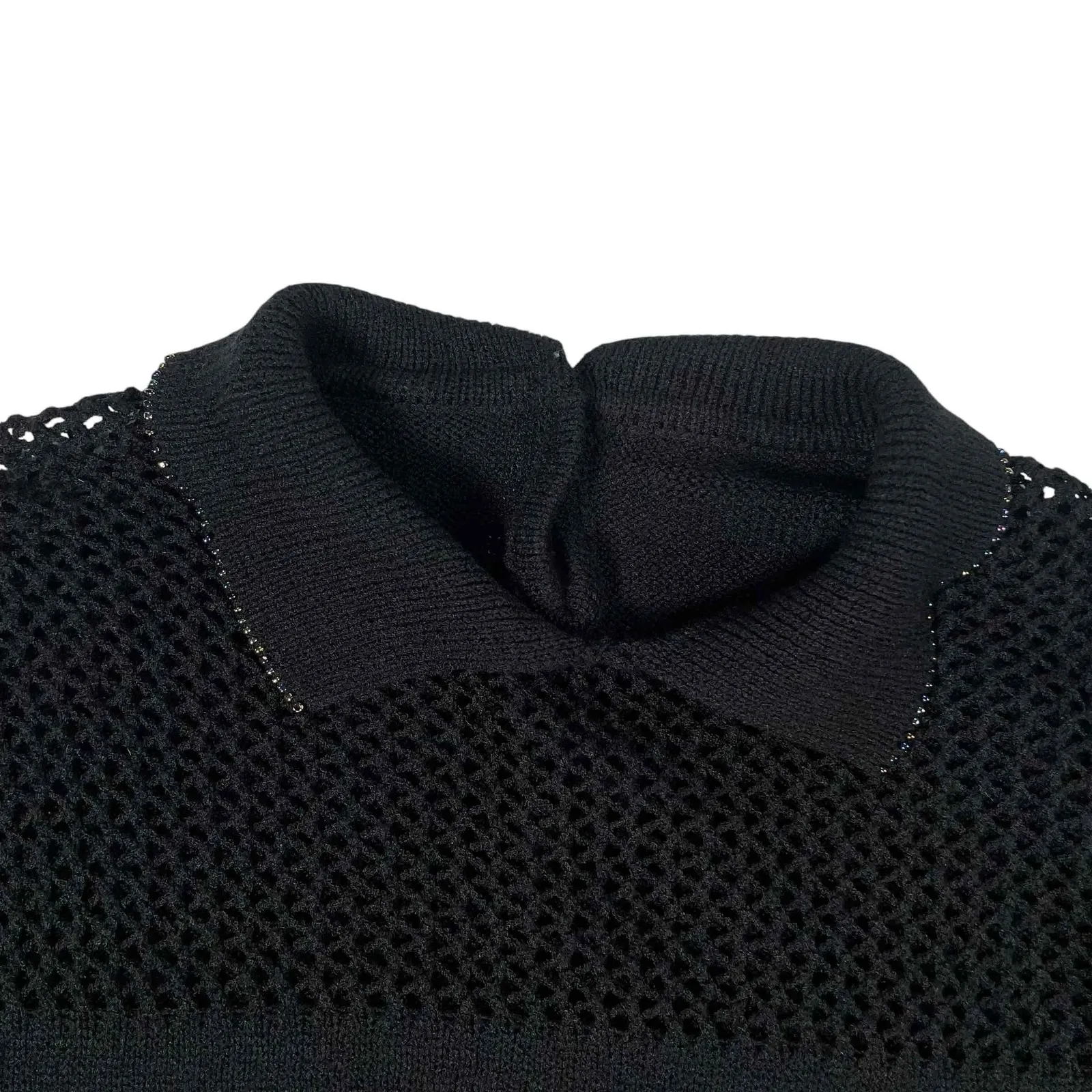 Women's Vintage Black Peter Pan Beaded Collar Long Sleeve Pull Over Blouse Size undefined - Image 3