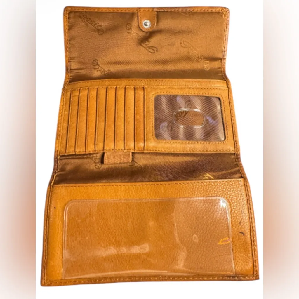 Fossil Tri-Fold Pop Stitch genuine leather wallet in British Tan EUC - Image 2