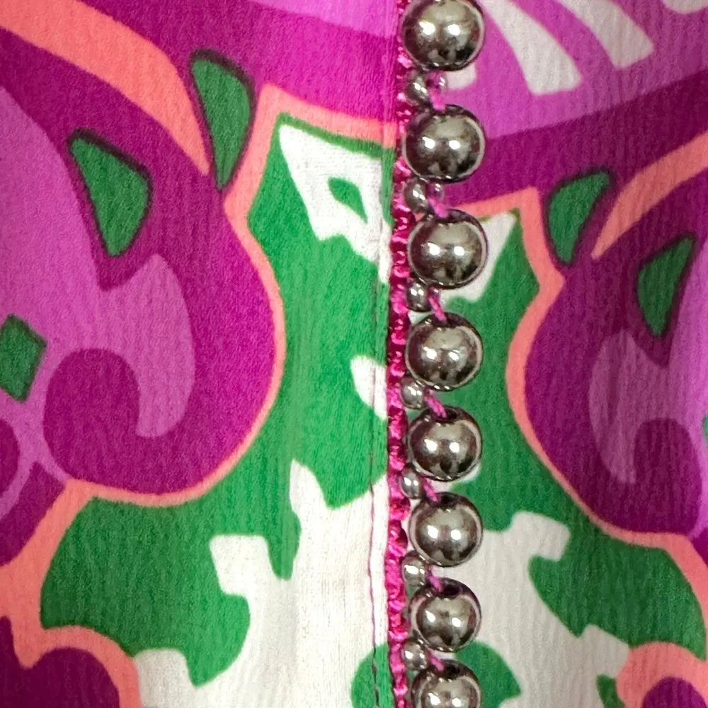 House of Harlow 1960 Studded Ikat Spring Pink & Green Wrap Midi Skirt Size XS - Image 5