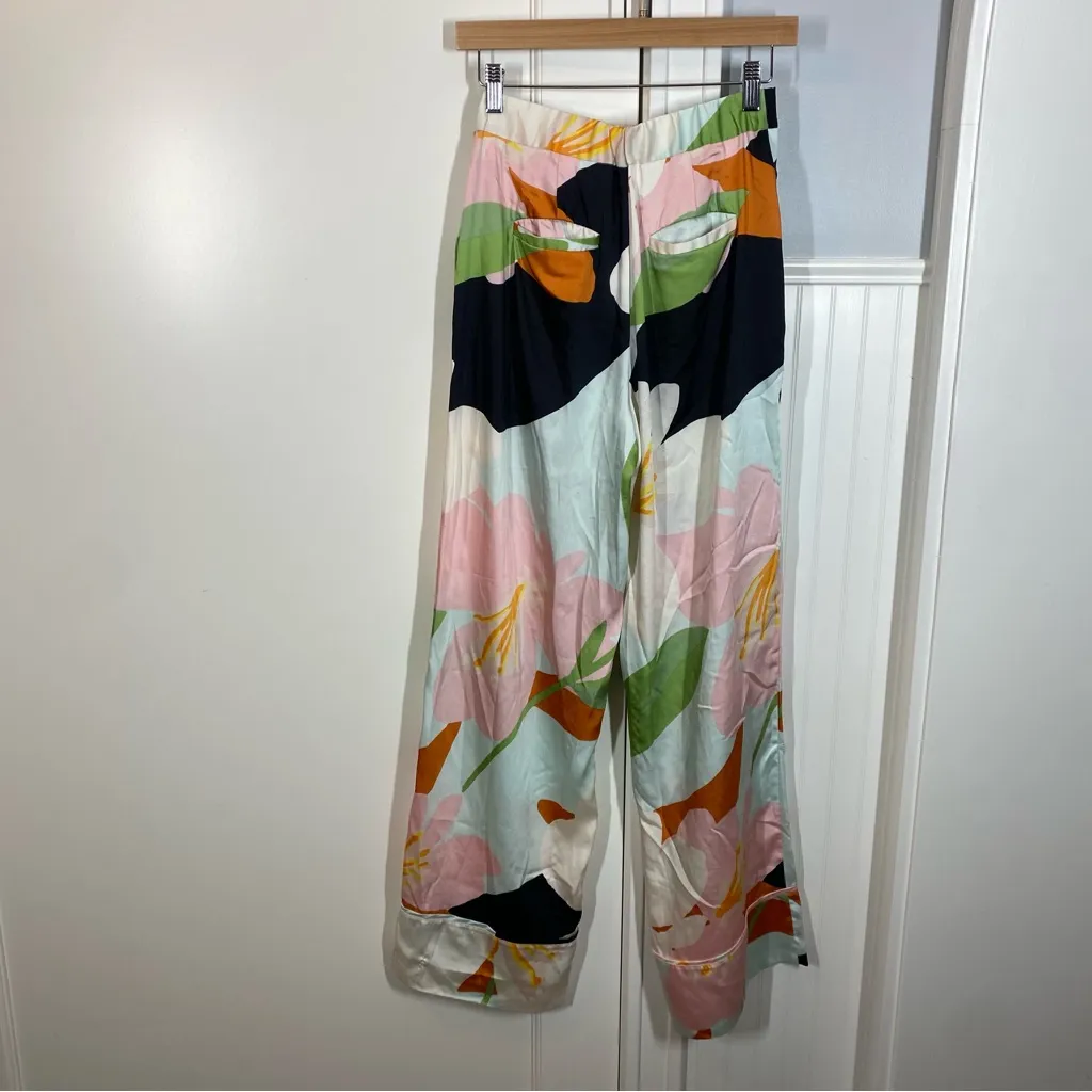 Great Jones Pants Wide Leg Multi Floral size 4‎ coastal Beachy resortwear Flowy White - Image 8
