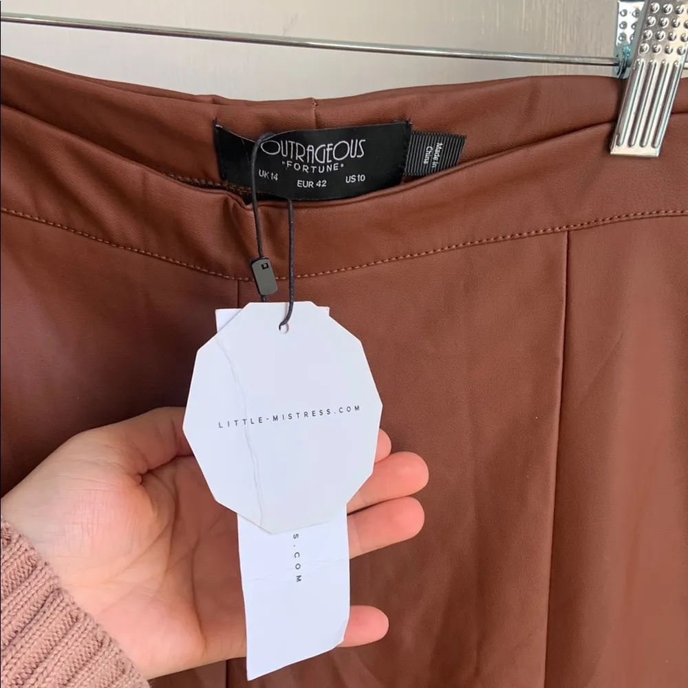 Outrageous Fortune Little Mistress High Rise Faux Leather Brown Leggings Size 10 - Image 3