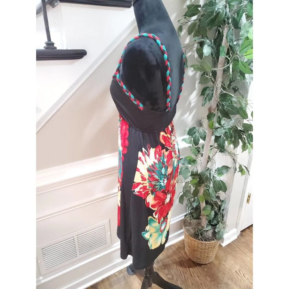 XXI Women's Black Floral Sleeveless V Neck Casual Knee Length Dress Medium - Image 5