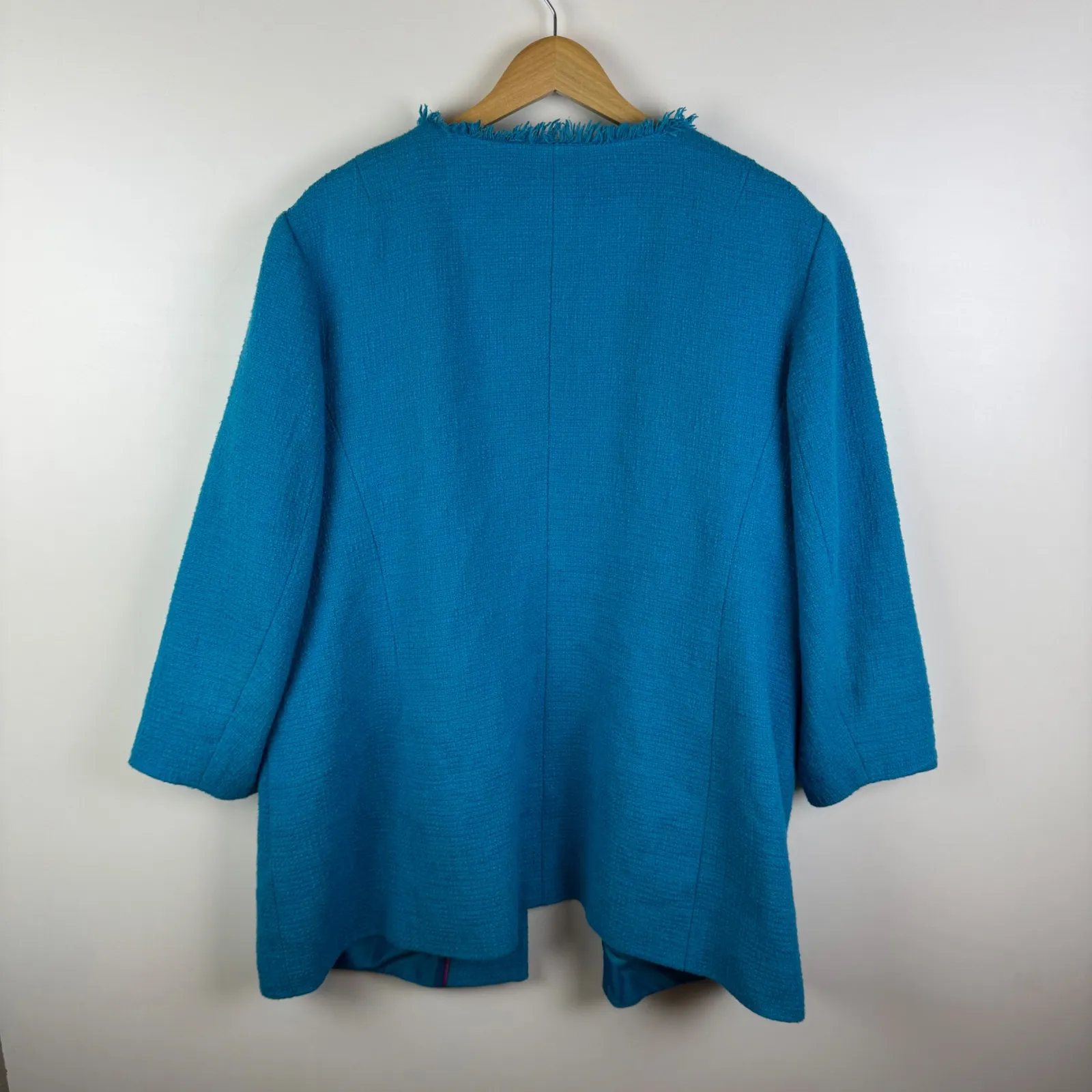 Talbots Fish‎ Beaded Embellished Tweed Jacket Size 18W Blue Open Front Preppy - Image 5