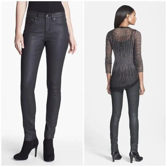 Eileen Fisher Waxed Coated Faux Leather Black Skinny Jeans High Rise Womens 20W - Image 2