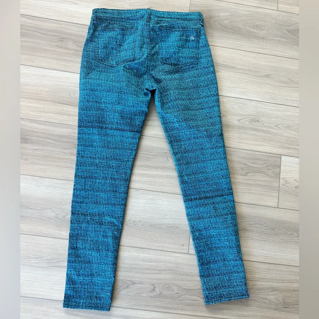 Rag & Bone Skinny Jeans Turquoise Blue and Black Tweed Print Stretchy size 30 - Image 5