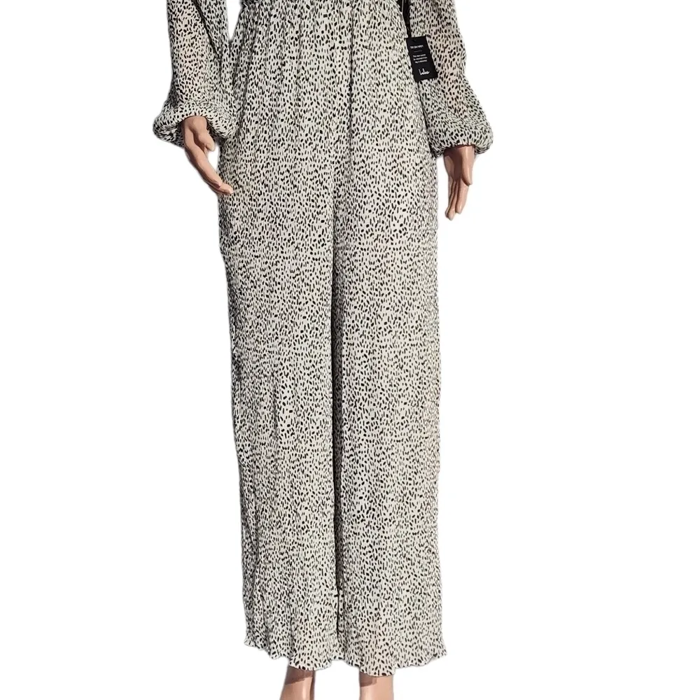 PERFECT Spot Cream Print Pleated Wide-Leg Jumpsuit Size: S - Image 7