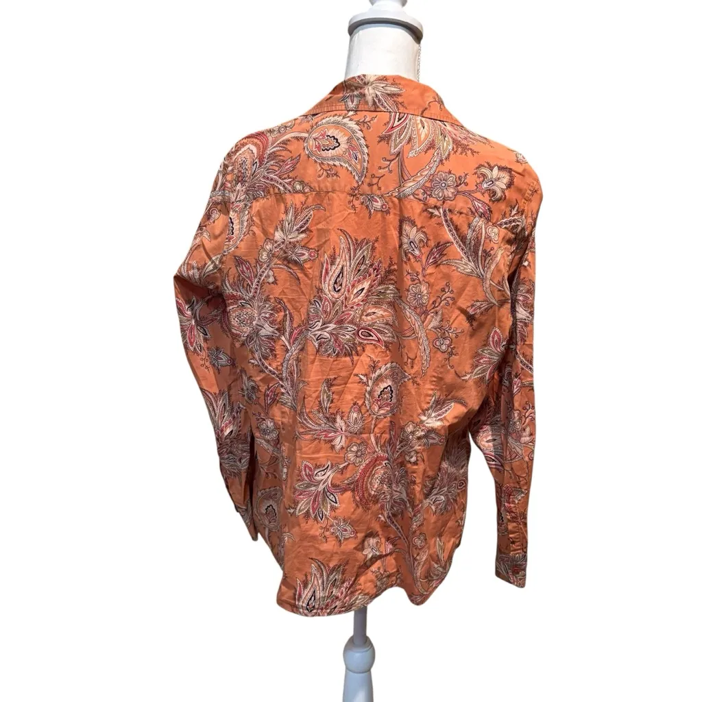 Coldwater Creek Size XL Womens orange Paisley Cotton Blend‎ Button Up Shirt - Image 2
