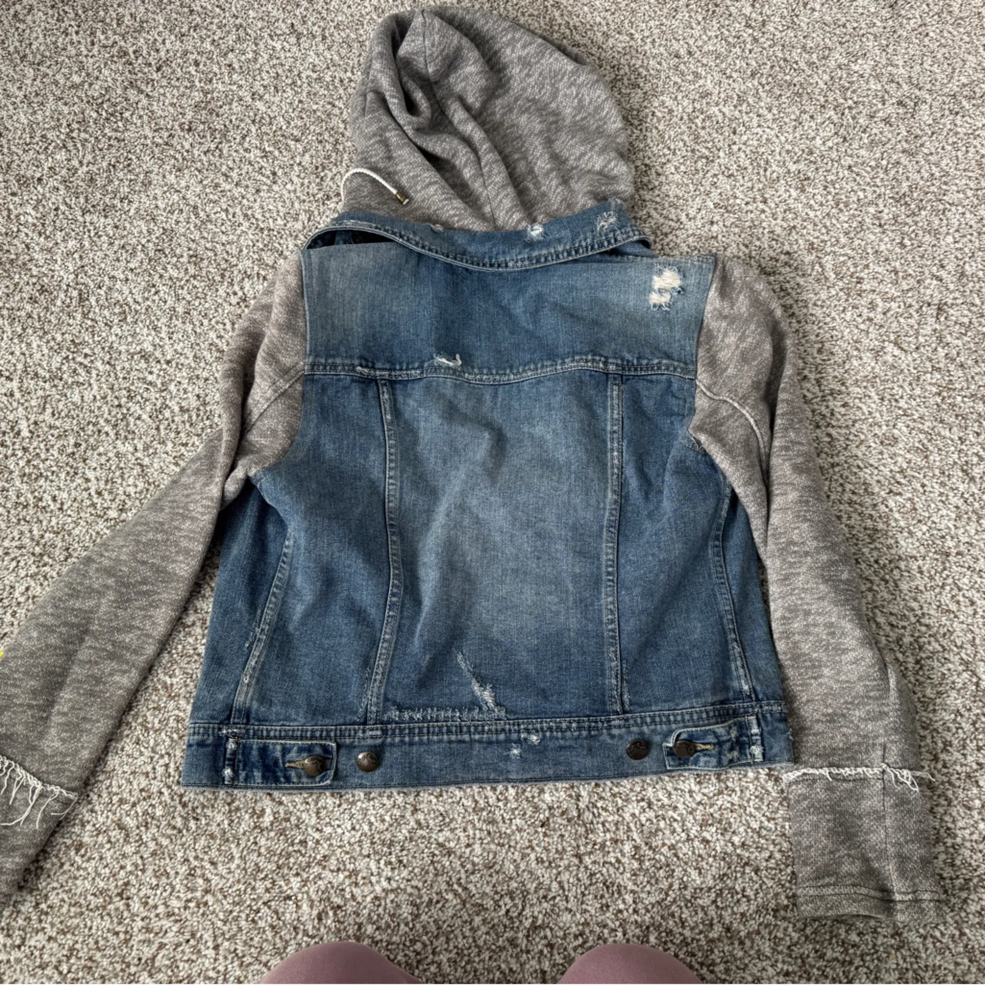 Free People Distressed Denim Gray Hooded Jacket - Image 6