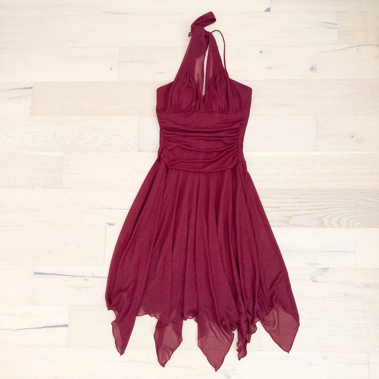 Y2K Speechless Womens Dress S Burgundy Halter Glitter Asymmetrical Party Fairy - Image 6