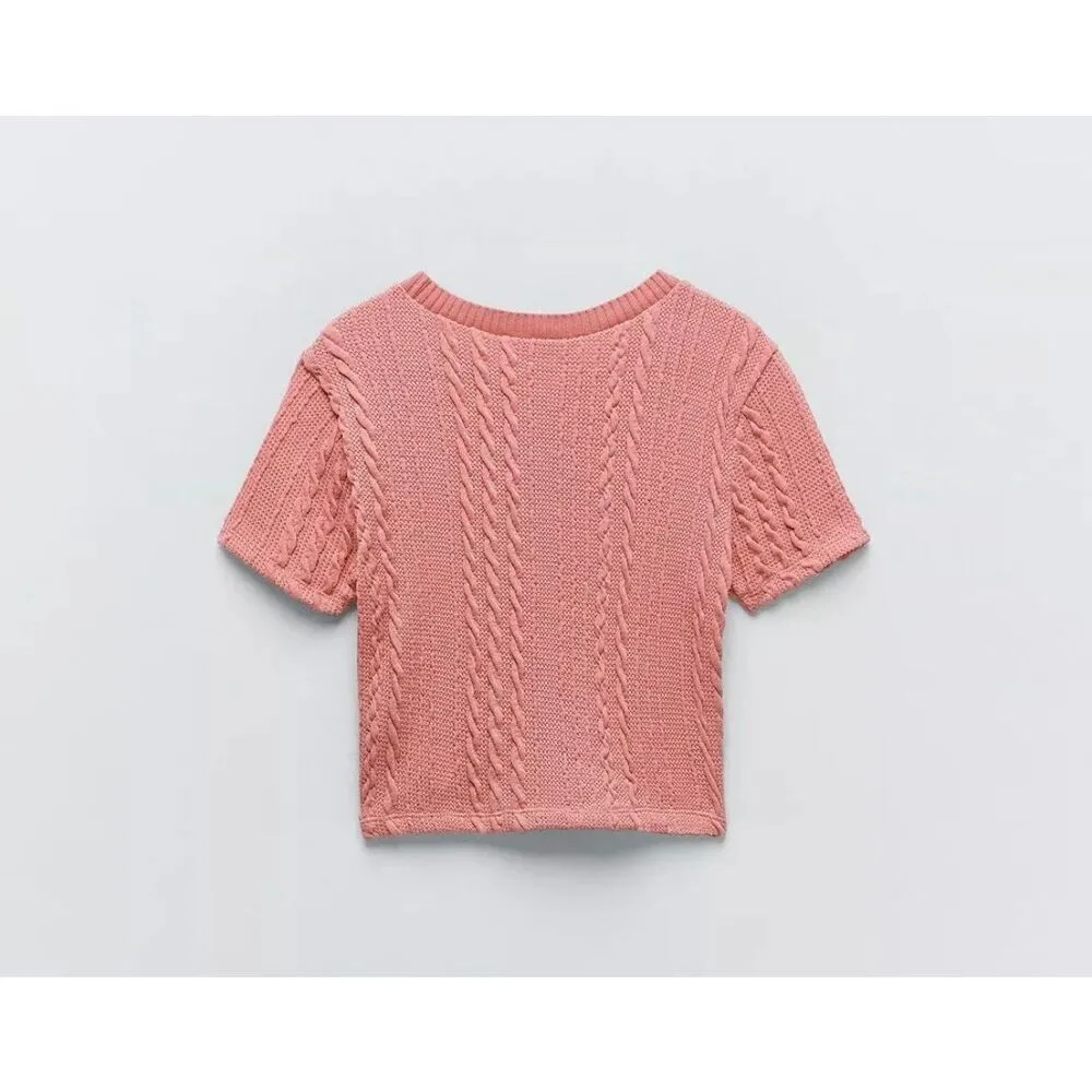 ✨Zara Pink Jacquard Crop Pink Sz Small Top✨ - Image 5