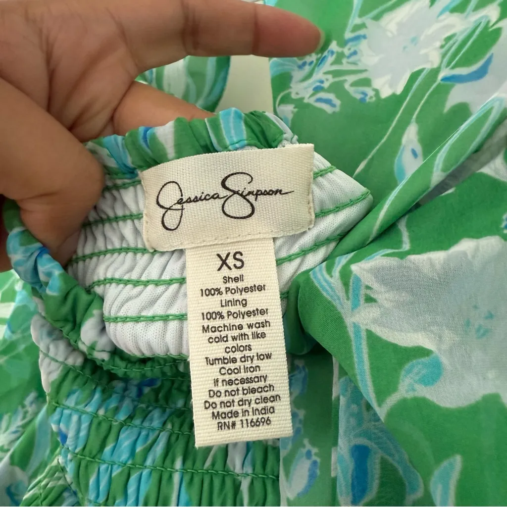 Jessica Simpson Vibrant Green Floral Mini Dress Size XS - Image 9