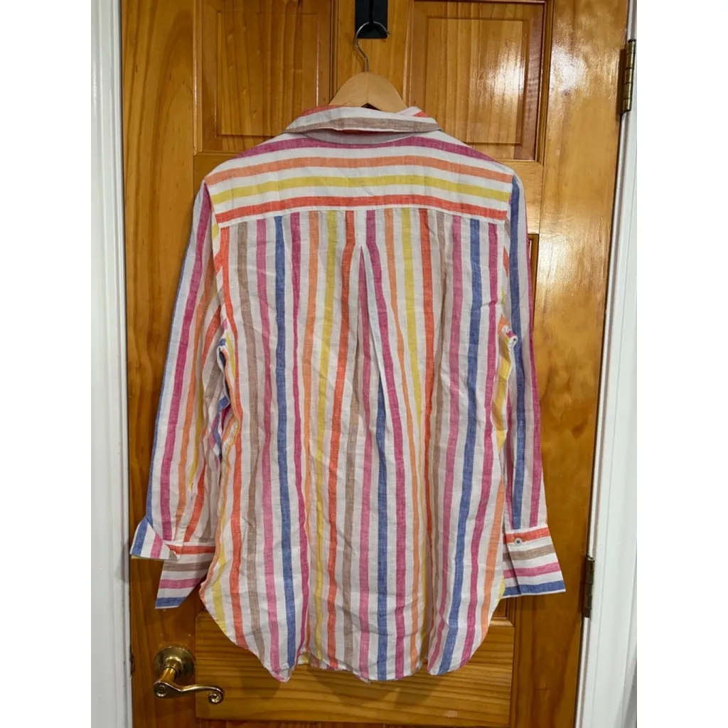 Talbots Linen Shirt L Rainbow Stripe Button Down NWT Coastal Resort Spring - Image 5