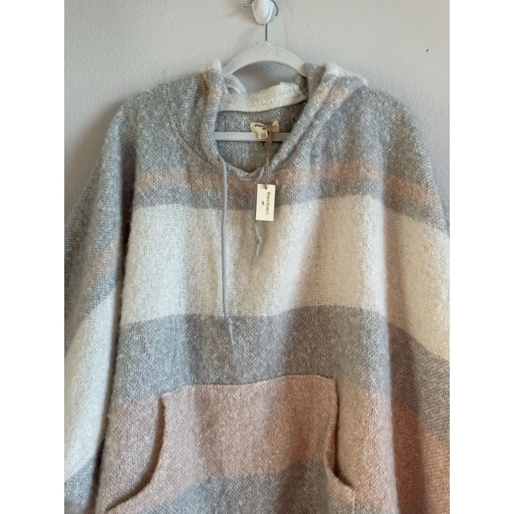 WORLD MARKET Colorblock Hooded Pullover Kangaroo Poncho Women’s One Size NEW Gray - Image 12
