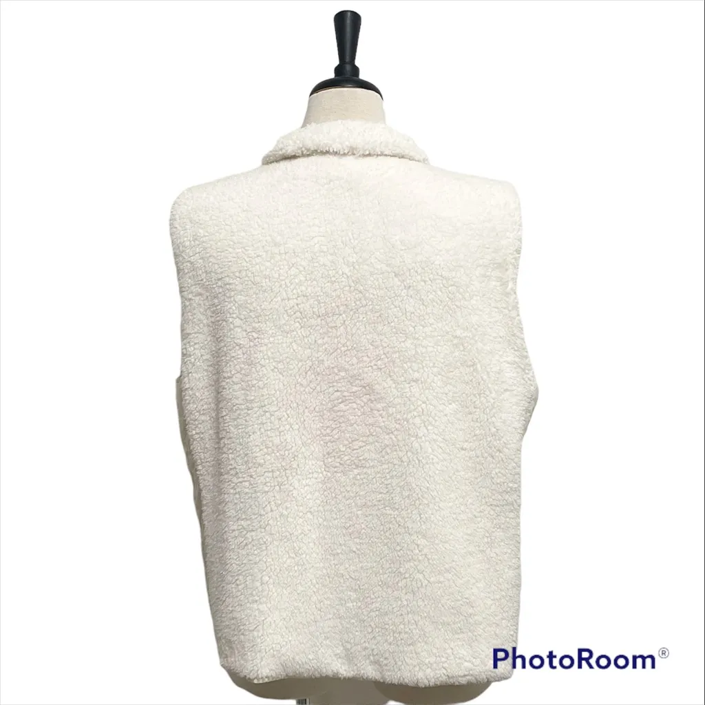 Talbots Ivory Faux Sherpa Fur Zip Up Vest XL Zip Pockets Lined GUC - Image 6