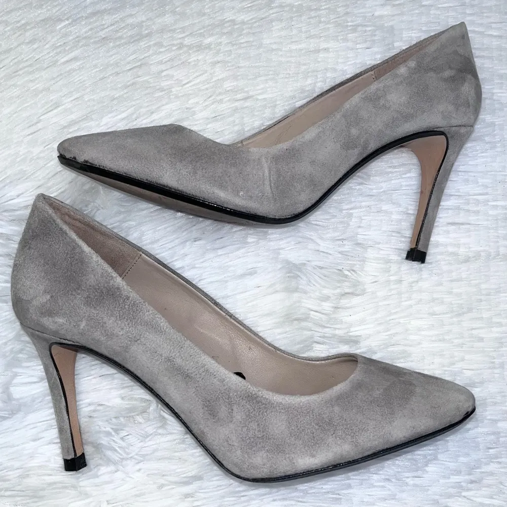 ZARA  Basic Grey Suede Rounded Point Toe Heels Pumps 38 - Image 4