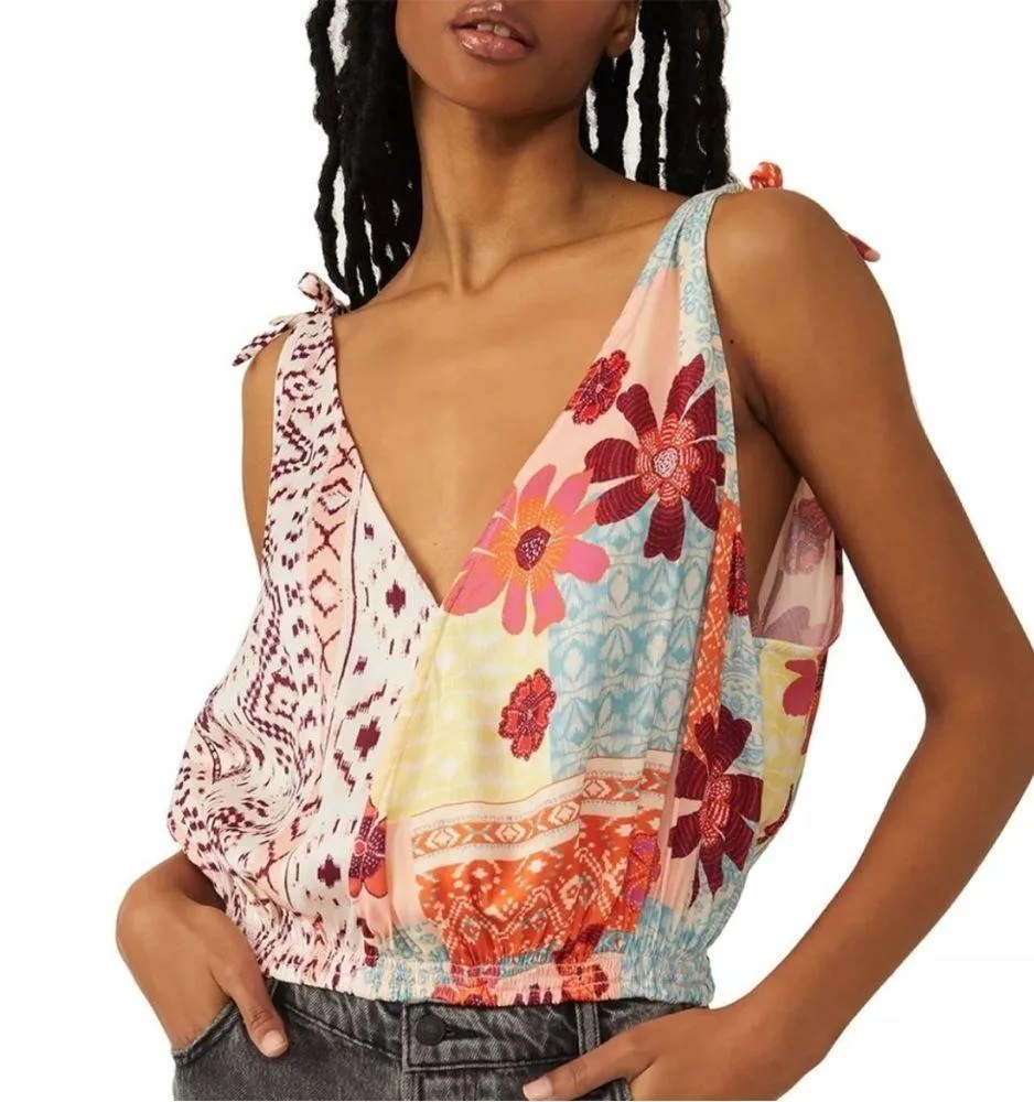 NWT Free People Tied To You Print Surplice Tank in Tropical Combo Boho Summer - Image 3