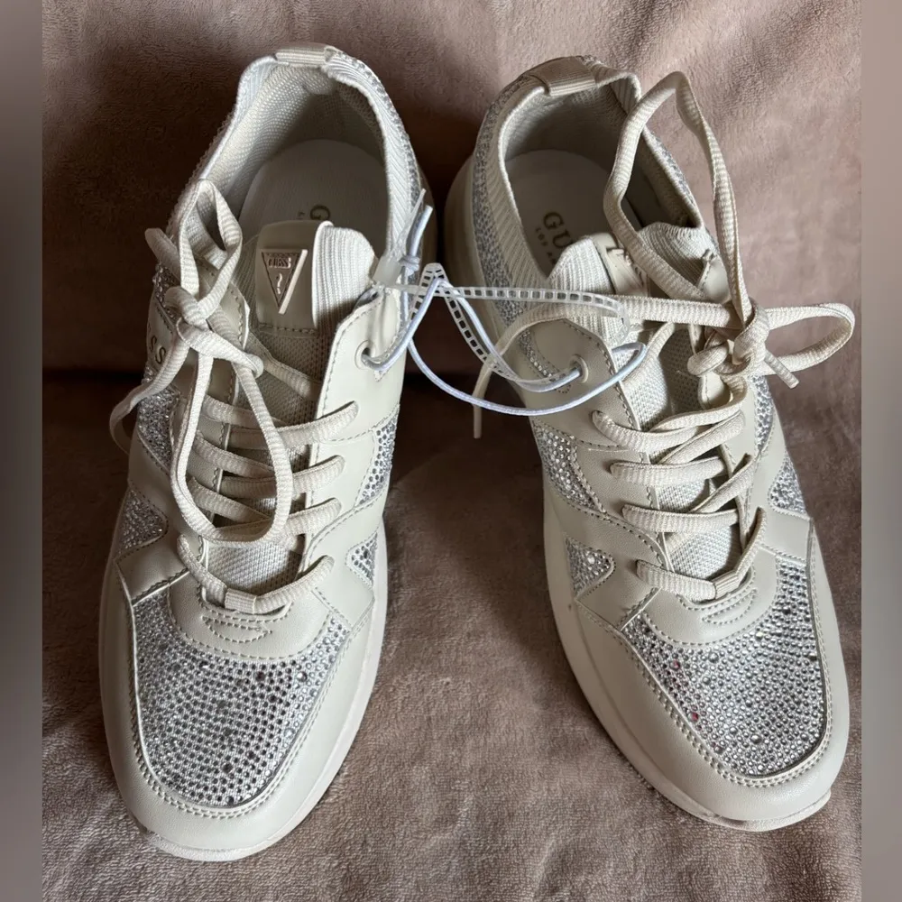 New Guess Cream and Silver Rhinestones Bling Chunky Sneakers Tennis women’s 10M - Image 6