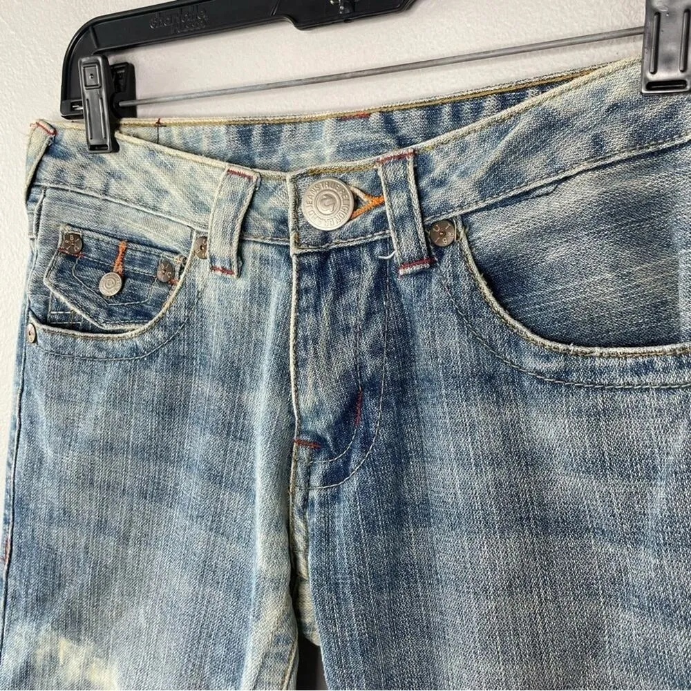 TRUE RELIGION Vintage Butterfly Embroidered Beaded Low Rise Cutoff Jeans Size 27 - Image 3
