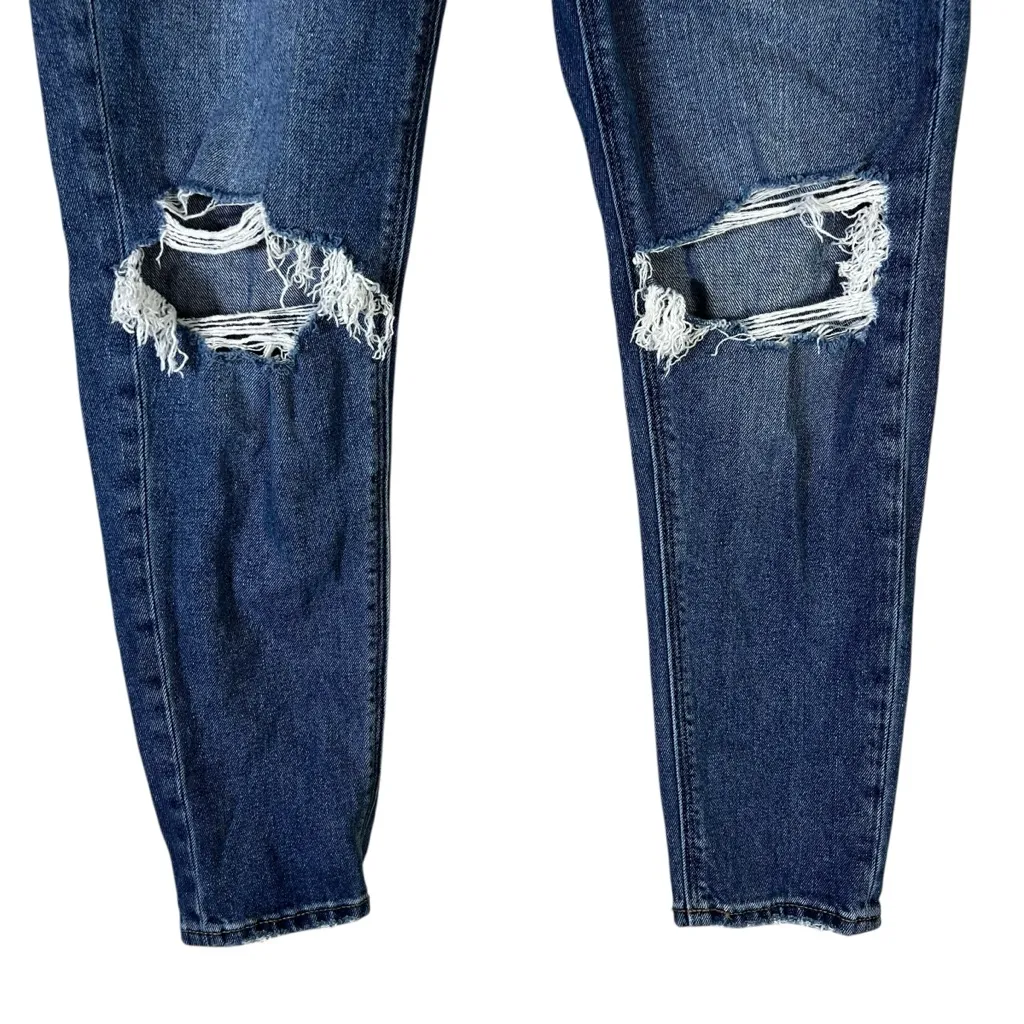 American Eagle Mom Jeans Womens 00 Medium Wash Distressed Knee High Rise Grunge - Image 2