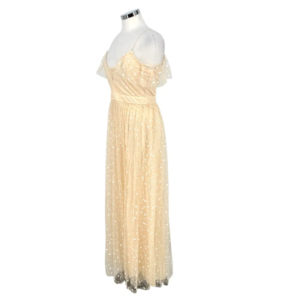 The Vintage Shop Sparkled Mesh Overlay Prom Party Dress Cream Gold Size Medium - Image 8