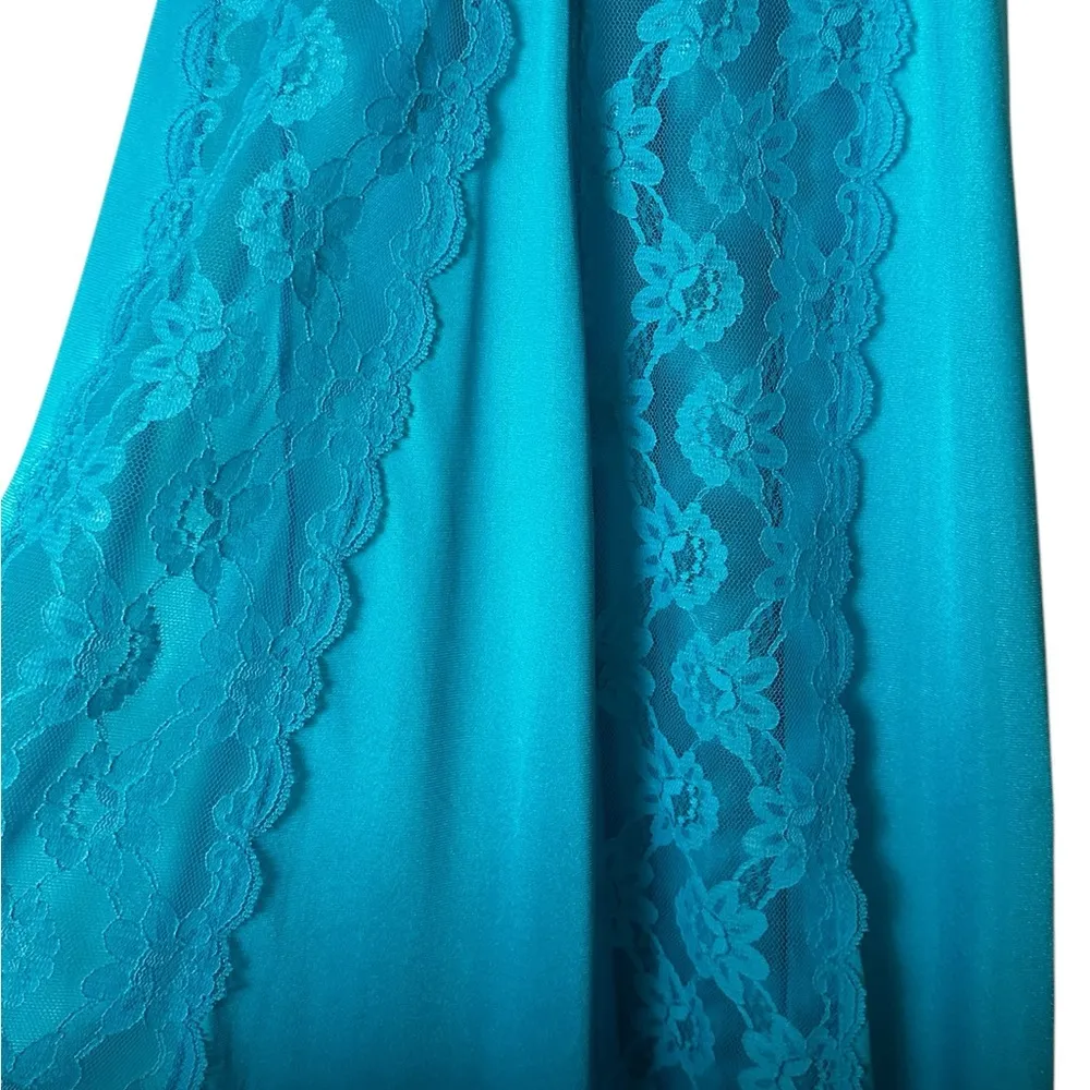 Vintage Val Mode Slip Dress Satin Lace Romantic Lingerie Size Small Blue - Image 9