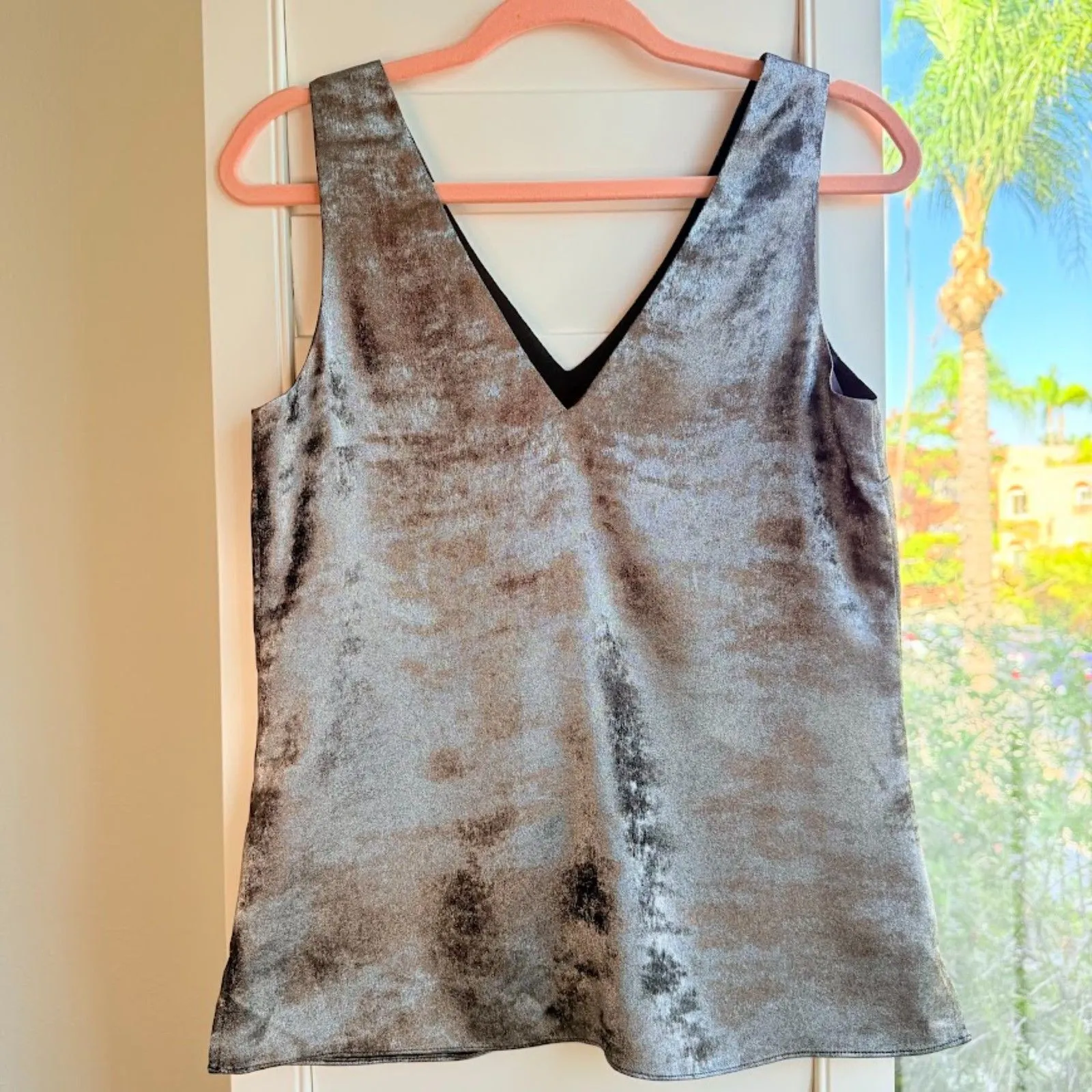 Brochu Walker The Oda Tank Double V Neck Top in Metallic Silver & Black size XS - Image 9