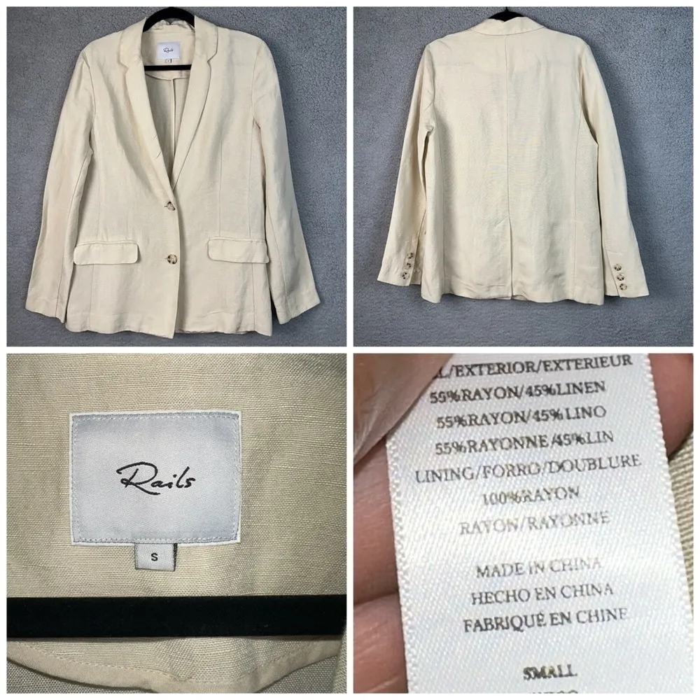 Rails Blazer Women Small Taupe Flynn Linen Blend Career Office Light Academia - Image 7