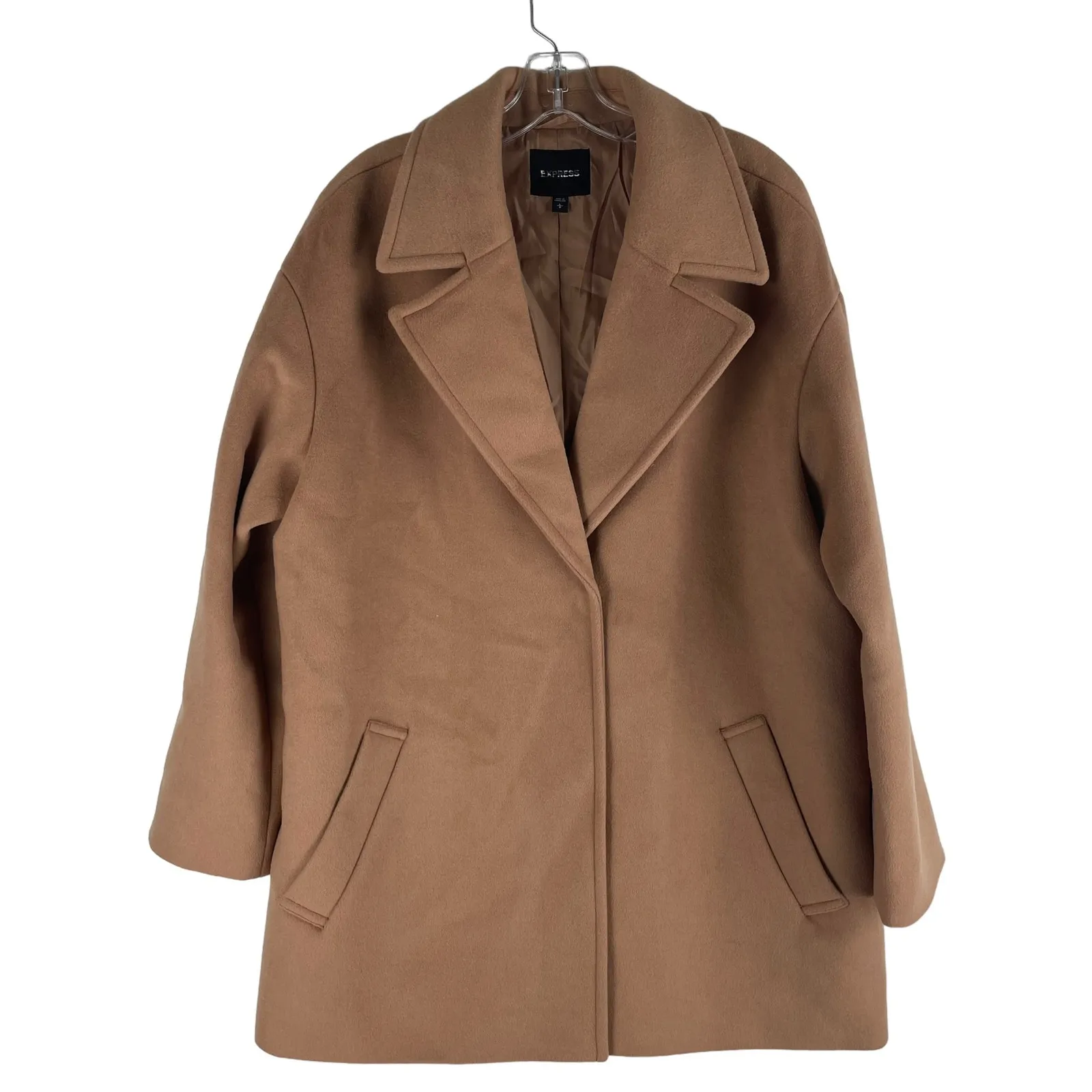 Express Wool Blend Cocoon Coat Snap Button Camel Tan Size L - Image 5
