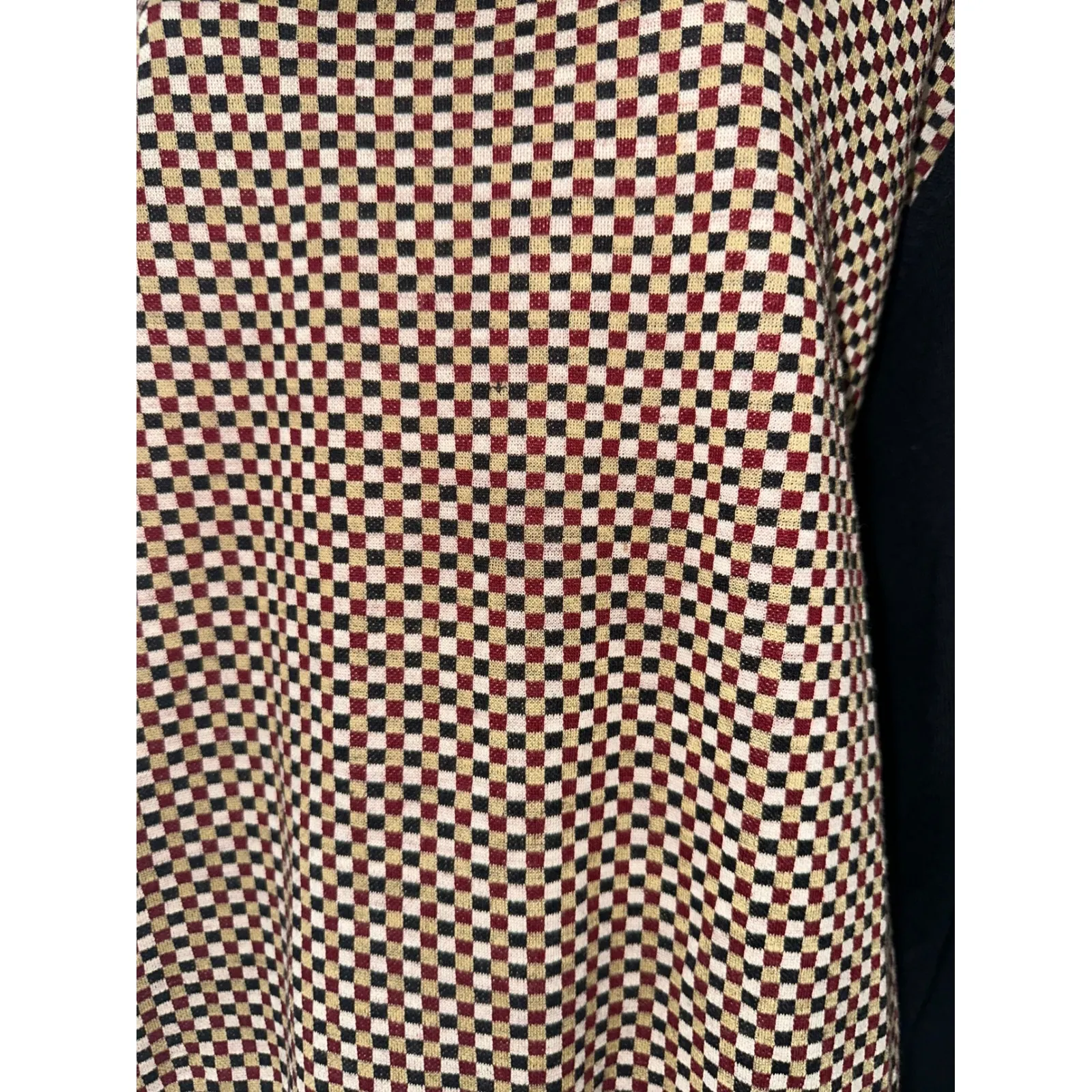Messagerie Womens V Neck Sweater 100% Merino Wool Long Sleeve Checkered Black Size M - Image 2