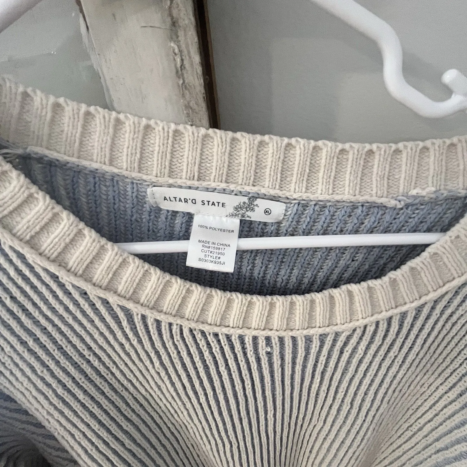 Altar'd State Alison Matte Chenille Pullover Sweater Blue White Stripe Size XL - Image 5