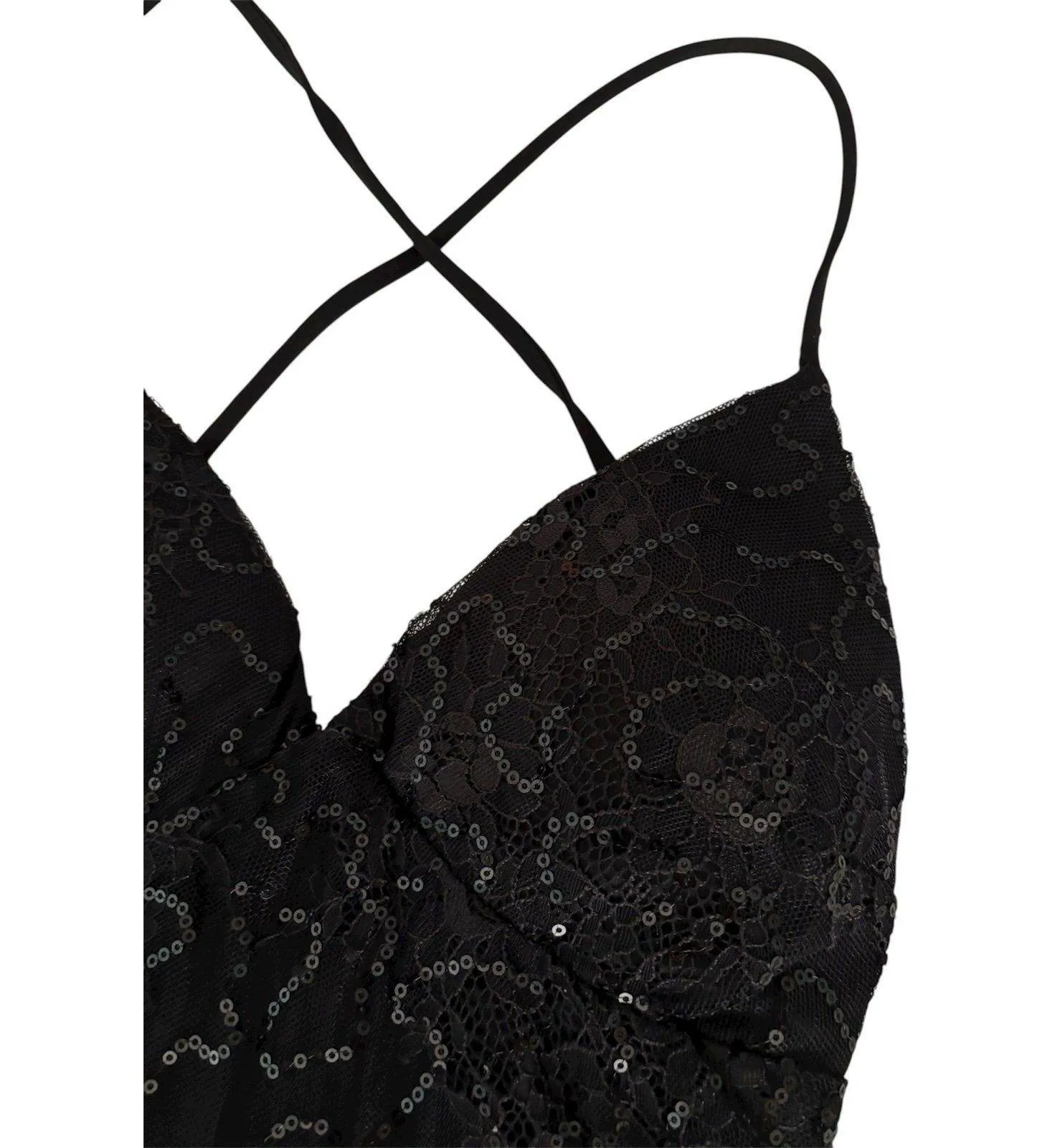 Starlit Nights Lace Sequin Lace Up Mini Black Homecoming Formal Dress XS NEW - Image 8