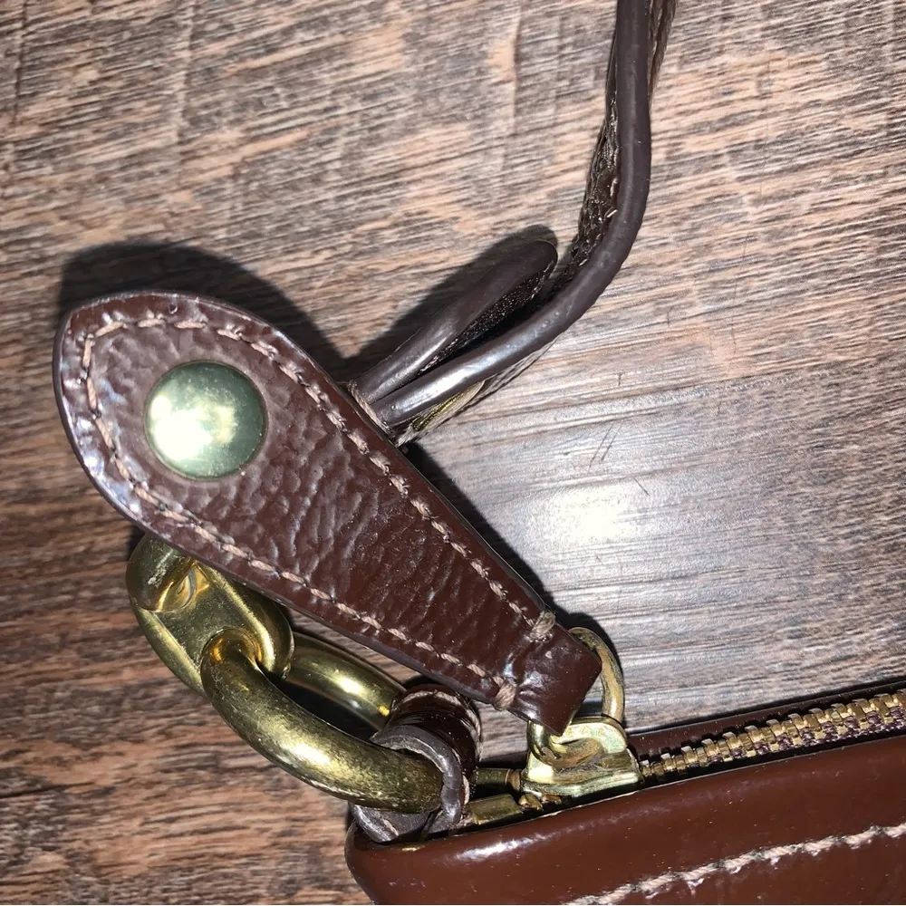 COACH Ashley Signature Satin Monogram Hobo Patent Leather Purse Purple Brown - Image 11